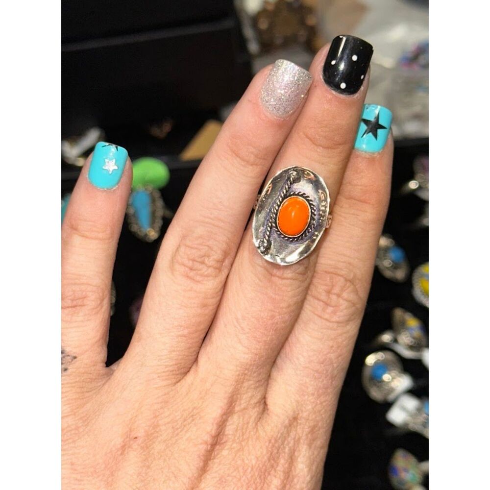 Orange Cowboy Hat Sterling Silver Overlay Ring Size 7